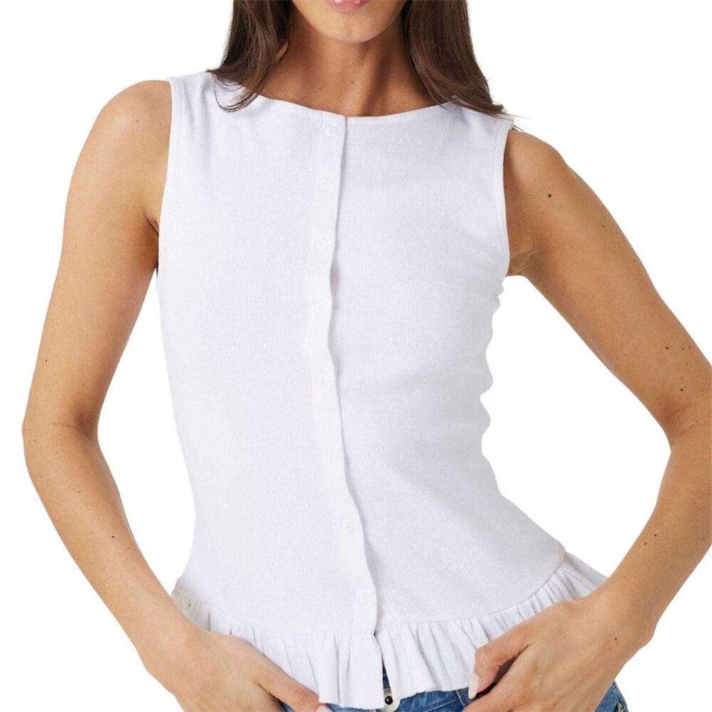 Brave Soul Womens/Ladies Button Front Tank Top / White